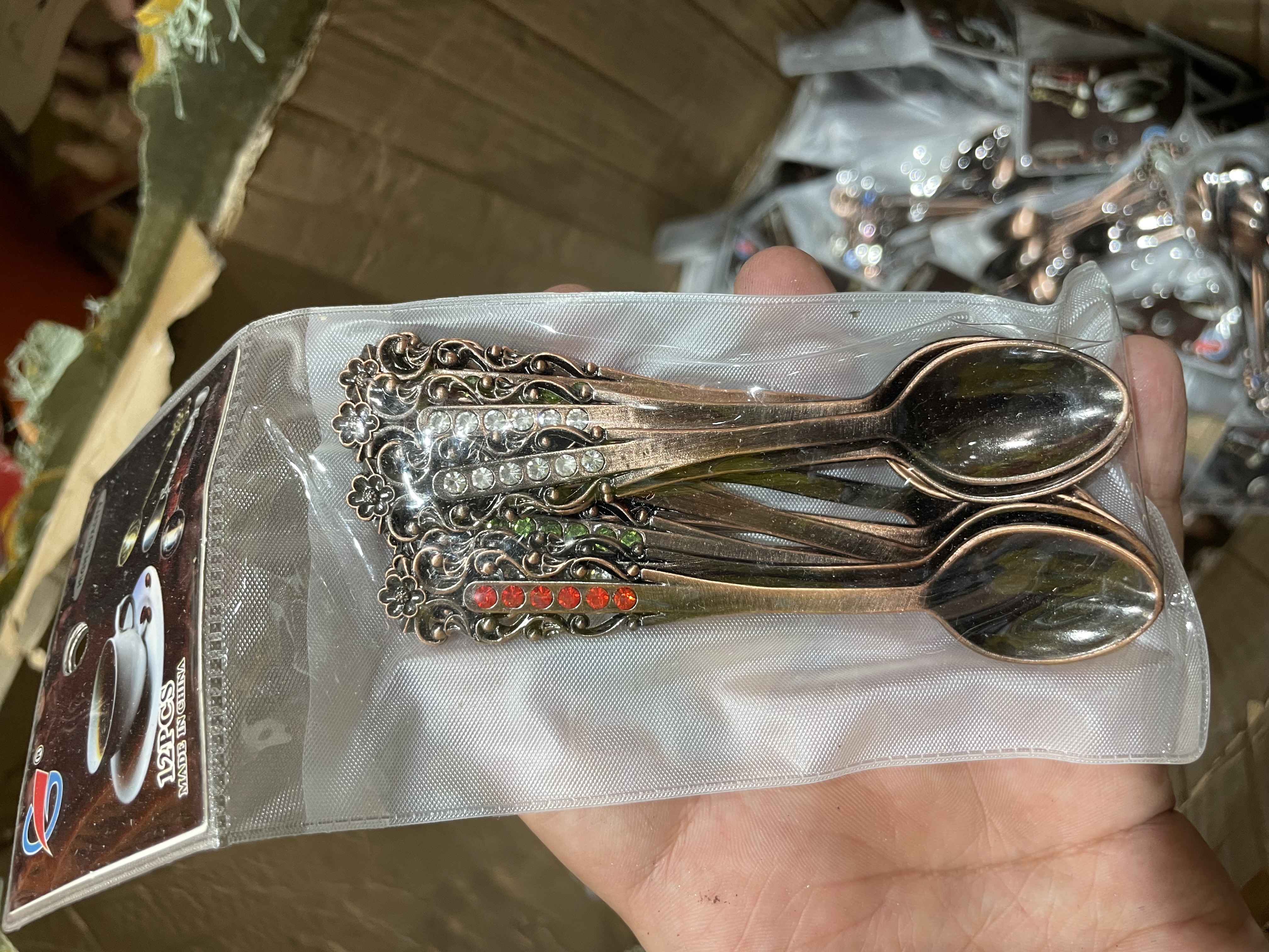 قاشق چایی خوری نقره ای و مسی ۱۲عددی